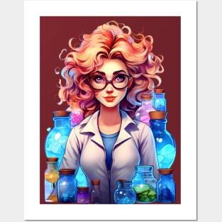 Cartoon Style Portrait - Woman Doctor/Scientist/Lab Worker/Chemist Posters and Art